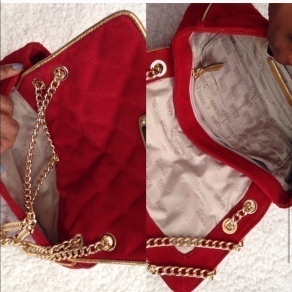 Red faux suede Micheal Kors Clutch/Crossbody bag - Picture 13 of 13